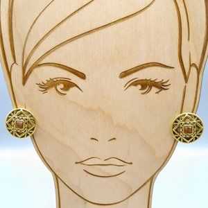 Vintage Chic Medallion Earrings, Gold Tone Egyptian Revival with Brown Centers